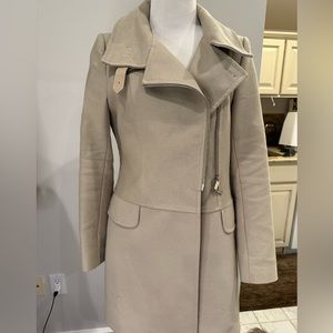 Karen Millen beige coat 6 leather accents zipper neutral